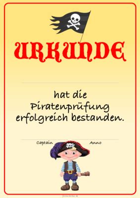 Kinderurkunden zum selbst gestalten und ausdrucken. Urkunde Piraten, Pirat | Pdf-Vorlage zum Ausdrucken