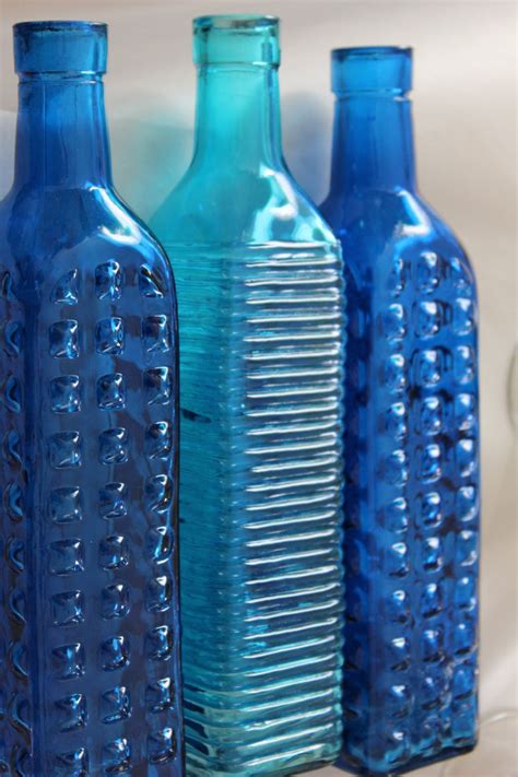 Set Of 10 Cobalt Blue Glass Bottles Dark Navy Colored Wedding