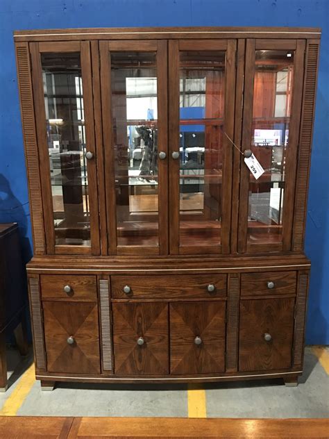 Glass Front Lighted Oak Buffet And Hutch China Cabinet Able Auctions