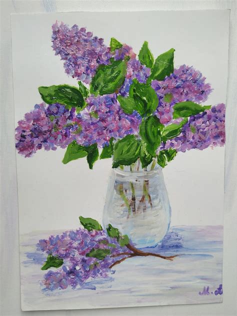 Lilac In Vase Original Acrylic Painting Paper Flowers Etsy