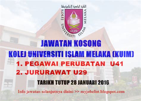 Ikuti kemaskini terkini dan 'like dan follow' facebook jawatan melaka. Jawatan Kosong di Kolej Universiti Islam Melaka (KUIM ...