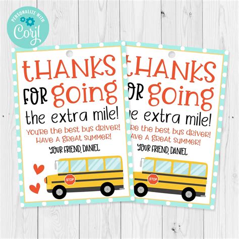 Bus Driver Thank You For Going The Extra Mile Gift Tag Etsy
