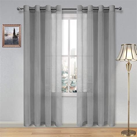 Dwcn White Sheer Curtains Linen Look Grommet Curtain For Bedroom Set Of
