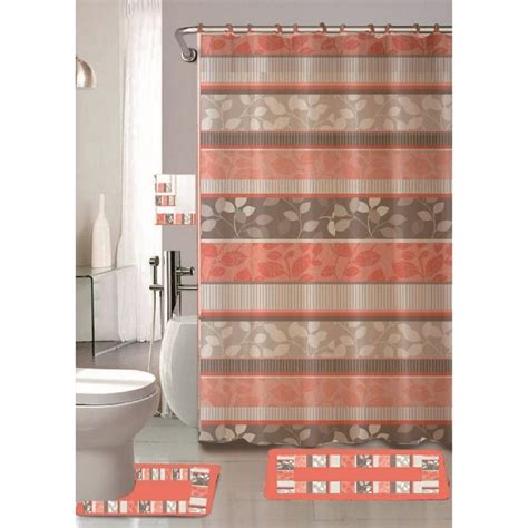 Zen Peach 18 Piece Bathroom Set 2 Rugsmats 1 Fabric Shower Curtain