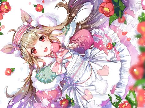 Wallpaper Smiling Loli Maid Dress Anime Girl Blonde Lollipop