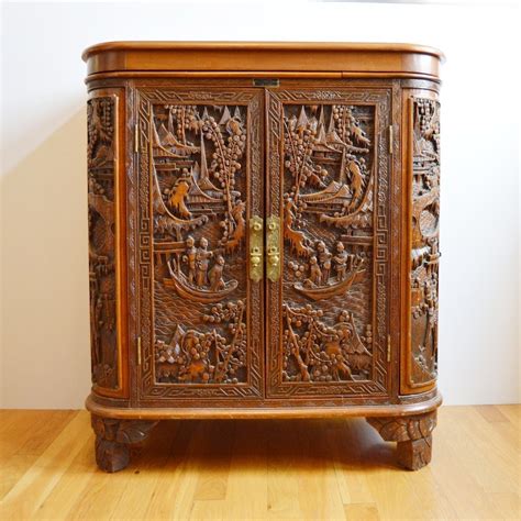 Vintage Chinese Carved Mahogany Cabinet Bar Ebth