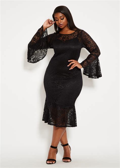 Ashley Stewart Plus Size Tall Lace Flounce Hem Dress In Black Lyst