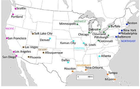 The 29 Us Cities Whose Metropolitan Areas Were Studied In This Research