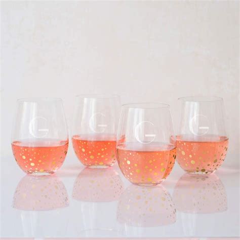 Cathy S Concepts CATHYS CONCEPTS Gold Dot Pc Wine Glass Personalized Stemless Wine Glasses