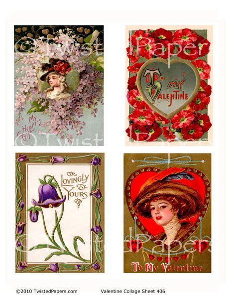 Early 1900s Victorian Valentine Postcards Instant Download Collage