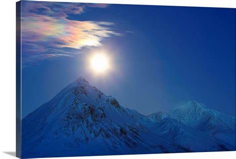 Full Moon With Rainbow Clouds Over Ogilvie Mountains