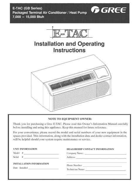 Gree E Tac Installation And Operation Instructions Manual Pdf Download