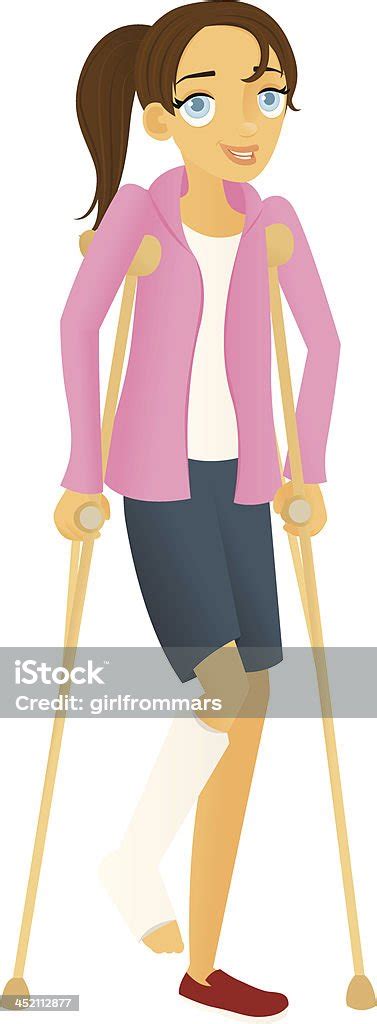 Young Woman On Crutches Stock Illustration Download Image Now