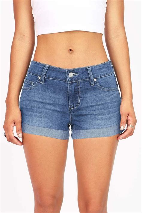 Low Rise Shorts In A Light Denim Wash With Rolled Up Cuffed Hem