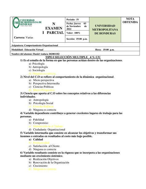 Examen Final Daniel Andara Asignatura Comportamiento Organizacional