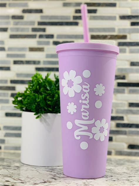 Personalized Flower Matte Tumbler Cup Acrylic 22oz With Etsy