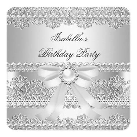 Elegant Silver Diamond Pearl Lace Birthday Party 2 Invitation Zazzle