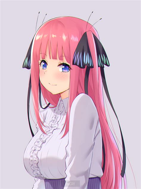Toubun No Hanayome Anime Girl Long Hair Twintails Blue Eyes Pink Hair Big Boobs