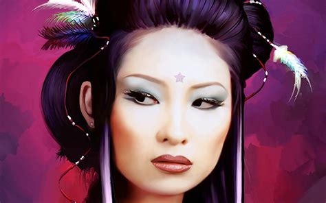 лицо девушка глаза перья звезда макияж прическа азиатка Оформление Windows 7810