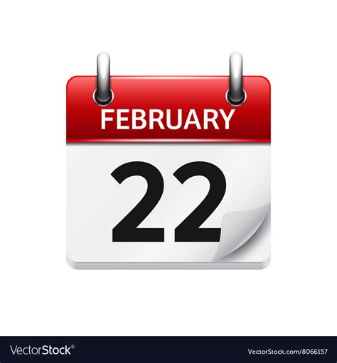 February 22 Flat Daily Calendar Icon Date Vector Image