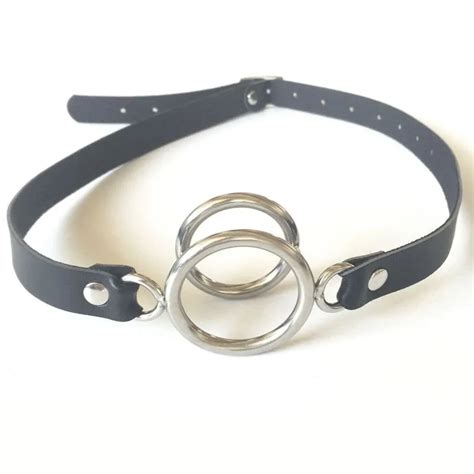 Metal Double Ring Gag Leather Bondage Belt Open Mouth Gag Slave Fetish Dbsm Bondage Sex Toys For