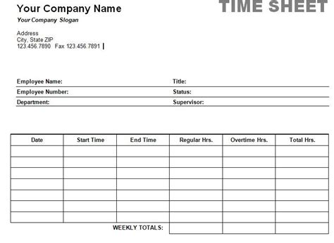 9 Weekly Time Sheet Template Perfect Template Ideas