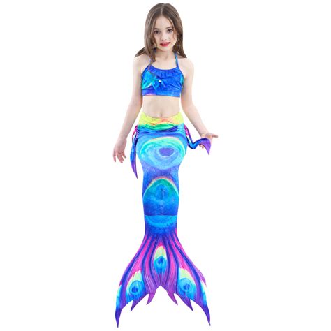 2018 Girls Swimsuit Swimmable Mermaid Tail Swimming Tropical 3pcs