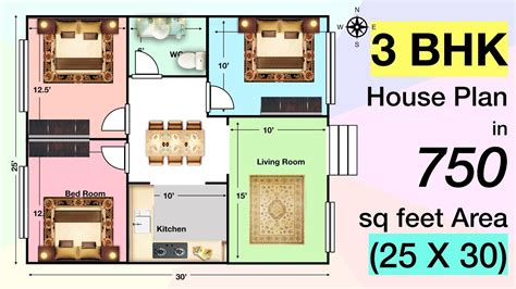3 Bhk House Plan In 750 Sq Feet 25 X 30 Youtube