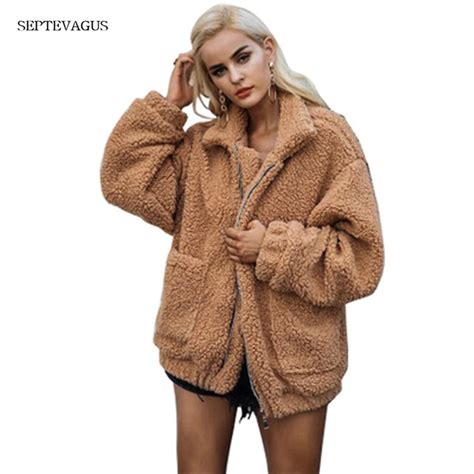 women s winter warm teddy jacket coat faux lambswool oversized black coat 2018 new female