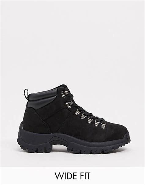 asos design wide fit hiker boots in black faux suede asos