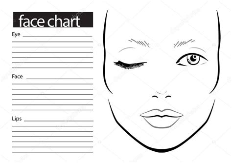 Face Chart Makeup Artist Blank Template Vector Illustration — Stock