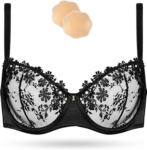Wingslove Womens Sexy Lace Bra Demi Sheer Mesh Balconette See Through Bralette Unlined
