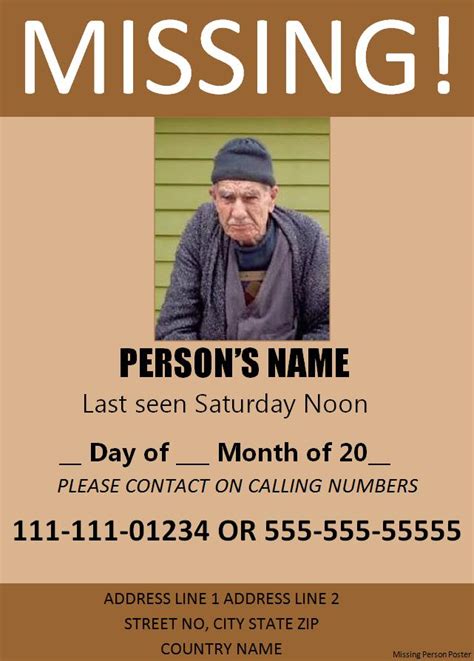 missing person poster template  printable ms word format