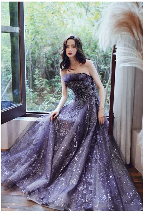 Dark Purple Tulle New Style Evening Gown Purple A Line Long Prom Dress