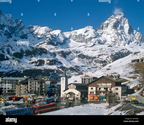 View Over The Resort Centre Towards The Matterhorn Cervinia Italian