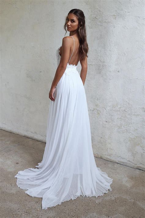 Beautiful A Line Lace Long White Spaghetti Straps Beach Wedding Dress
