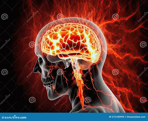 Human Brain Burning Head Headache Illustration Strong Bursting Pain In