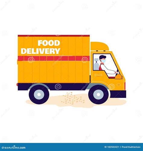 Food Delivery Truck Or Van Cartoon Icon Vector Illustration Isolated On