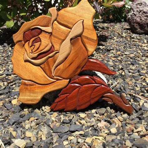 Intarsia Rose Wood Rose Flower Art Etsy Intarsia Rustic Wood