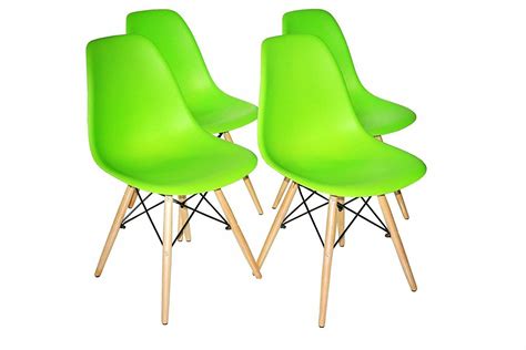 Green Plastic Molded Side Dining Chairs Modern With Natural Wood Legs