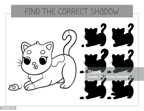 Trouvez Le Bon Livre De Coloriage Dombre Avec Chat Jeu Éducatif De Page