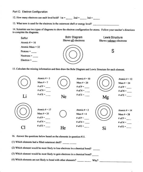 Atoms Worksheet 8th Grade