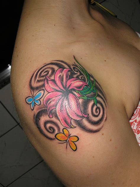 Beautiful Swirly Pink Flowers Tattoo Design For Women Flower Tattoos