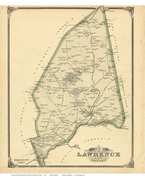 Lawrence Township New Jersey 1875 Old Town Map Reprint Mercer Co