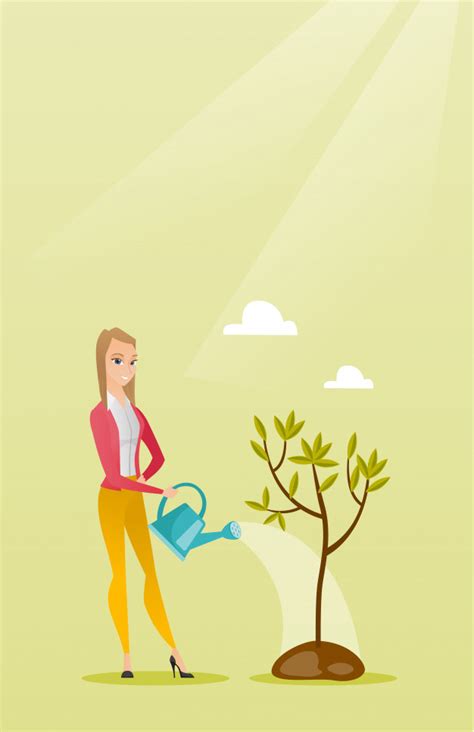 Premium Vector Woman Watering Tree Vector Illustration