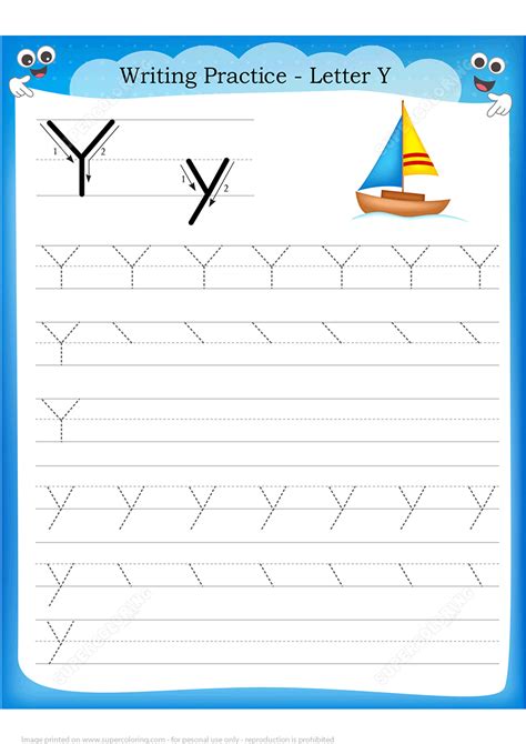 Letter Y Is For Yacht Handwriting Practice Worksheet Free Printable