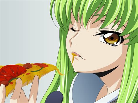 Green Hair One Eye Closed Code Geass Food Pizza Anime Girls Eating Anime Girls Anime Cc