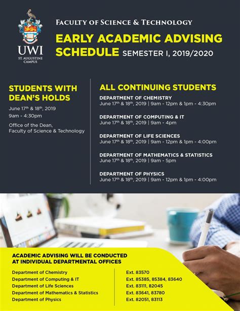 Early Academic Advising Schedule The Faculty Of Science And Technology