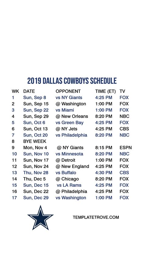Cowboys Dallas Schedule All About Cow Photos