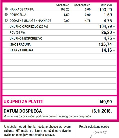 Pojašnjenje Računa Hrvatski Telekom